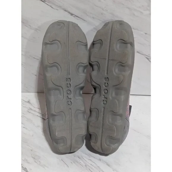 Crocs Women's Heather Gray Fabric Hot Pink Trim Slip-On Ballet Flat Shoes Size 8 - Picture 4 of 9
